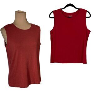 2 Christopher & Banks Tank Top T-Shirt Sleeveless Size L Large Red Orange